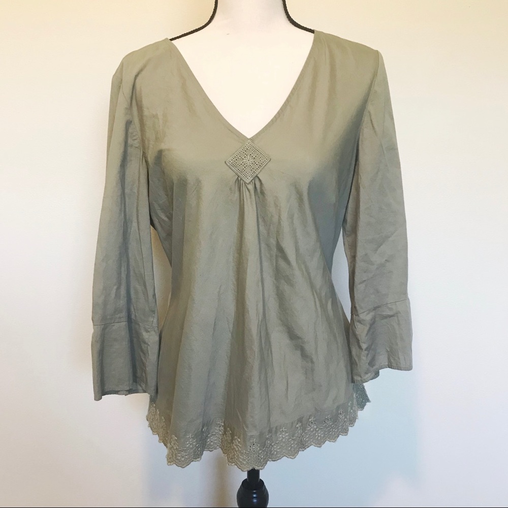 Talbots Olive Green Diamond Stretch Blouse
